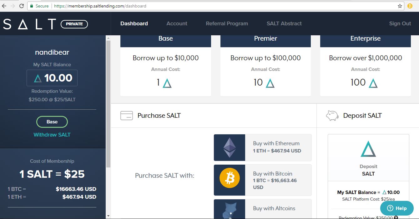 salt coin nandibear bitcoin nandibear.com saltlending.com platform account luke